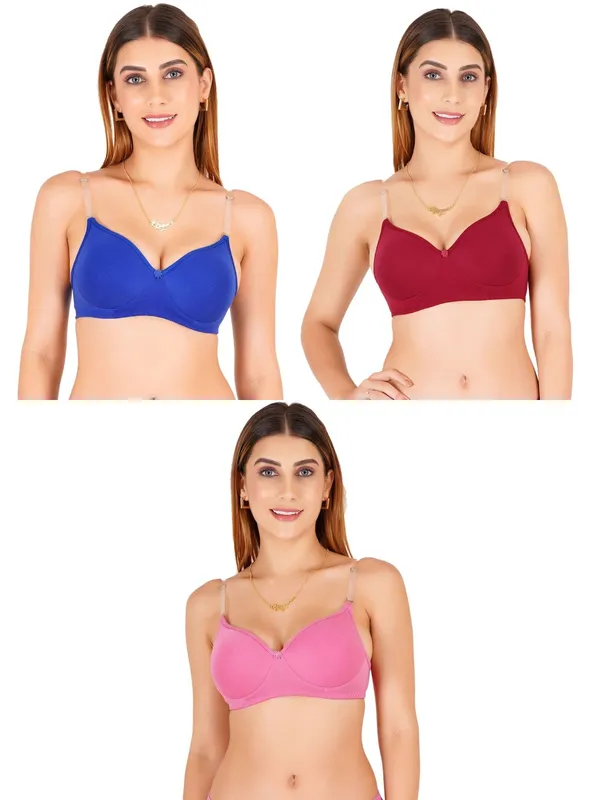Multicolor_Cotton_Padded_V-Neck_Bow_Detail_Bra_For_Women_Pack_Of_3