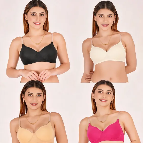 Multicolour_Cotton_Padded_V-Neck_Bra_For_Women_Pack_Of_4