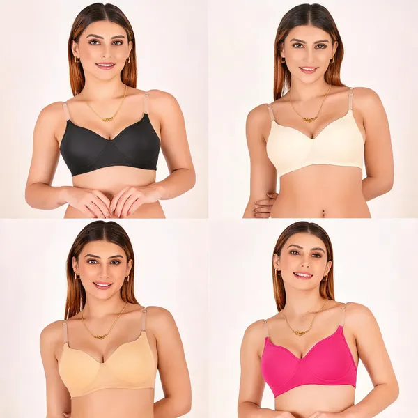 Multicolour_Cotton_Padded_V-Neck_Bra_For_Women_Pack_Of_4