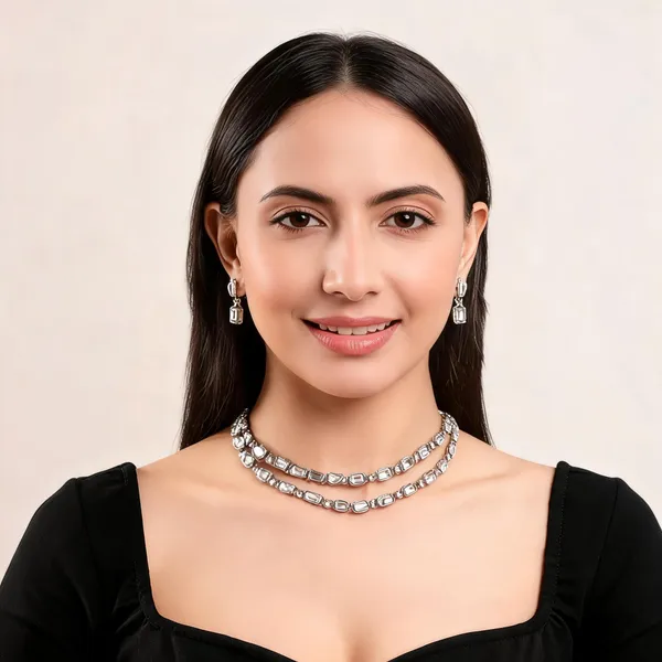 White_&_Silver_Alloy_Jewellery_Set_For_Women