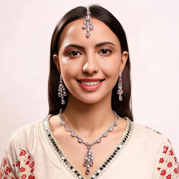 Pink_&_Silver_Alloy_Jewellery_Set_For_Women