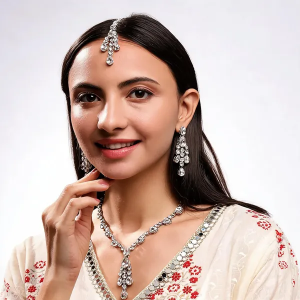 White_&_Silver_Alloy_Jewellery_Set_For_Women