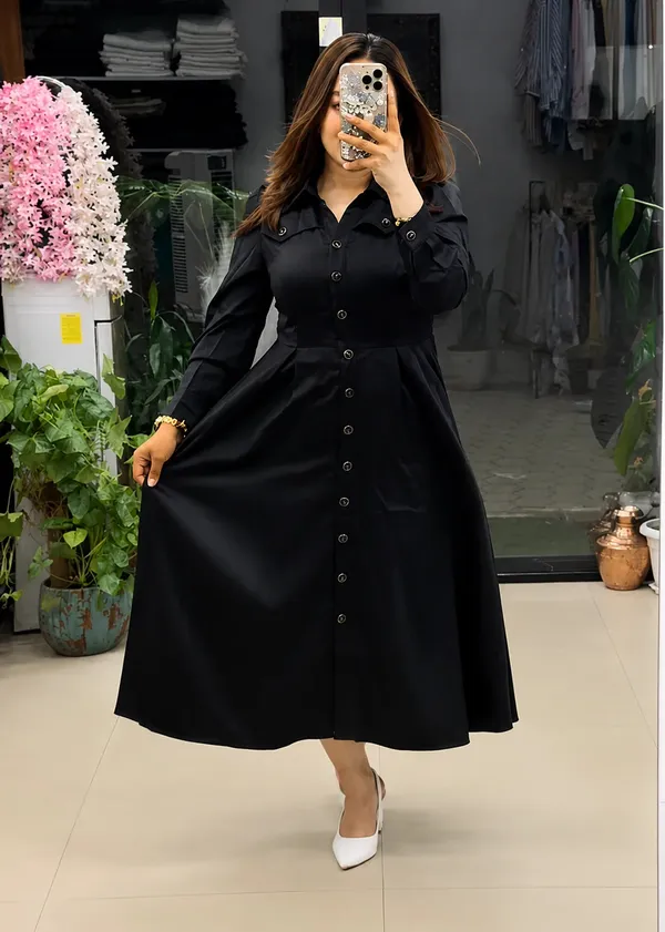 Black_Rayon_Printed_Casual_Dress_For_Women