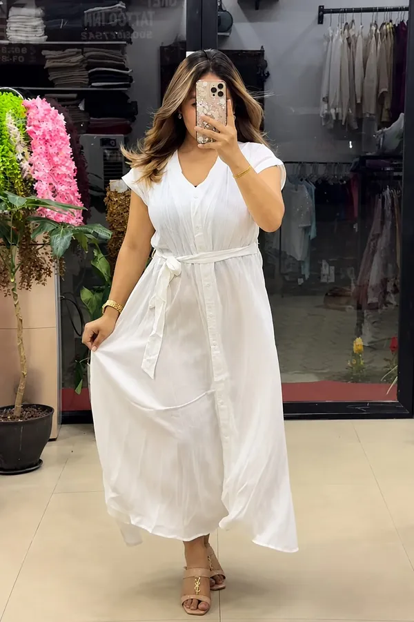 White_Rayon_Flattering_Fit_Casual_Dress_For_Women