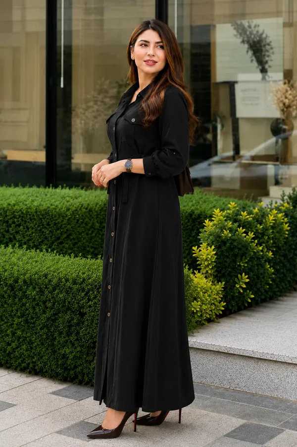 Yellow_Rayon_Shirt_Style_Maxi_Dress_With_Belt_For_Women