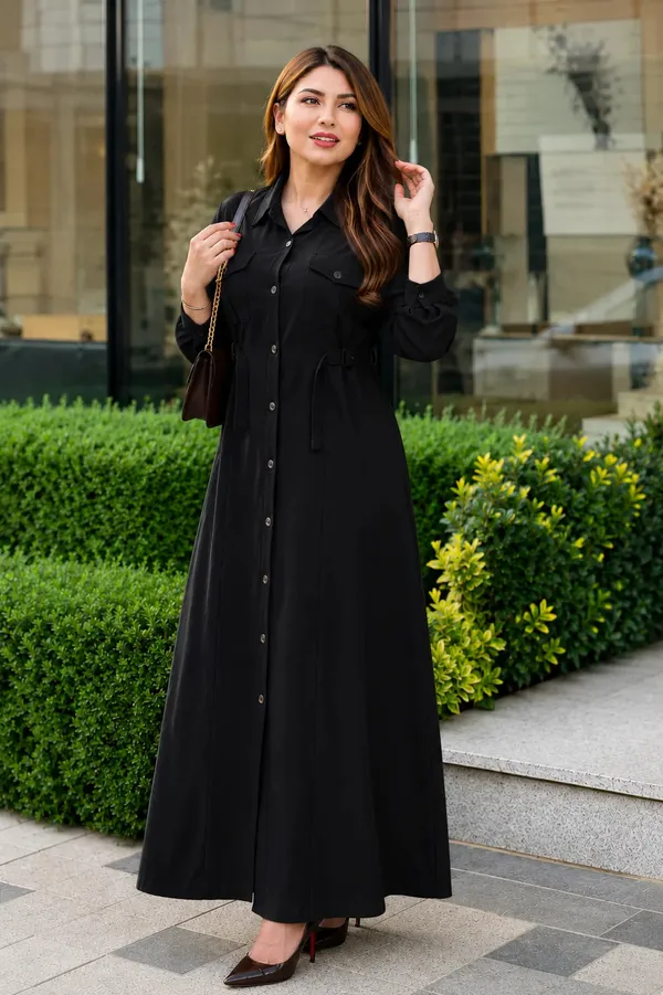 Yellow_Rayon_Shirt_Style_Maxi_Dress_With_Belt_For_Women