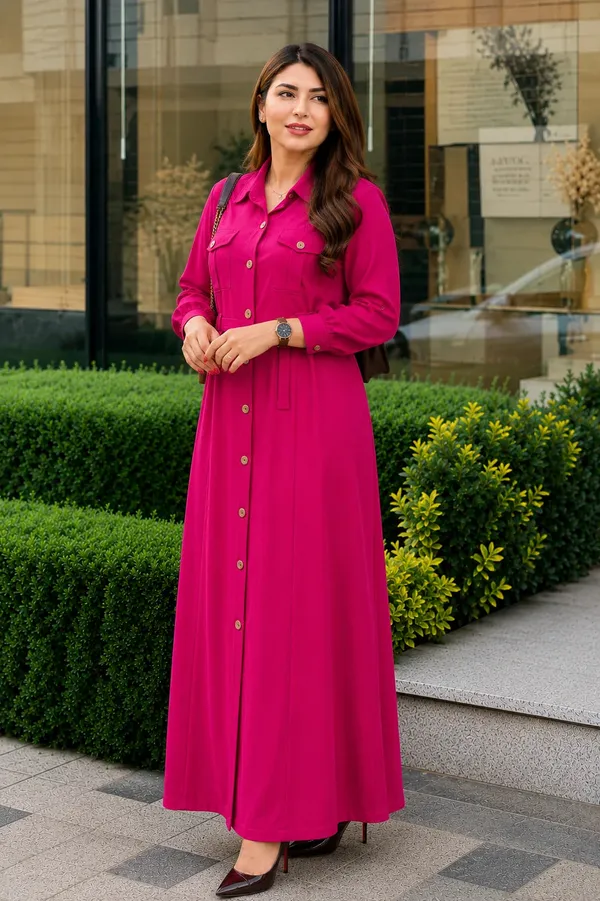 Yellow_Rayon_Shirt_Style_Maxi_Dress_With_Belt_For_Women