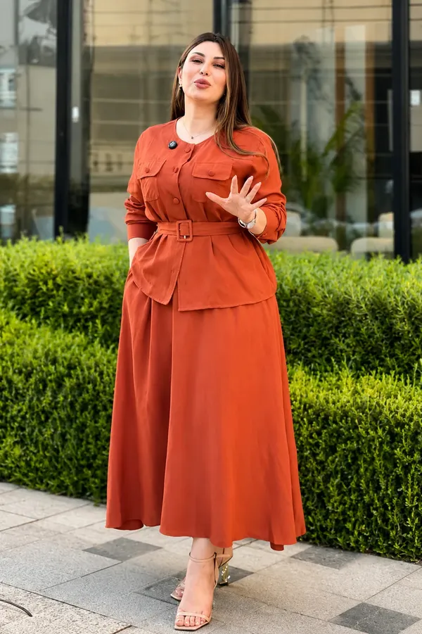 Orange_Rayon_Regular_Fit_Co_Ord_Set_With_Belt_For_Women