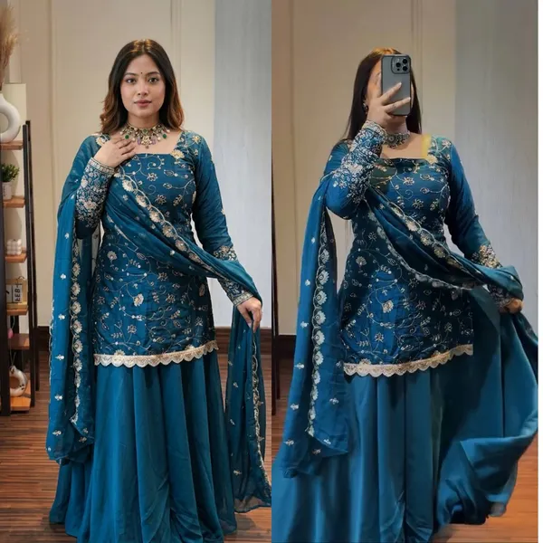 Blue_Embellished_Anarkali_Suit_Set_For_Women
