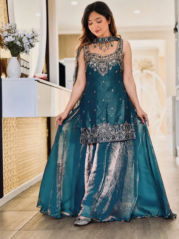 Teal_Embroidered_Flared_Suit_Set_for_Women