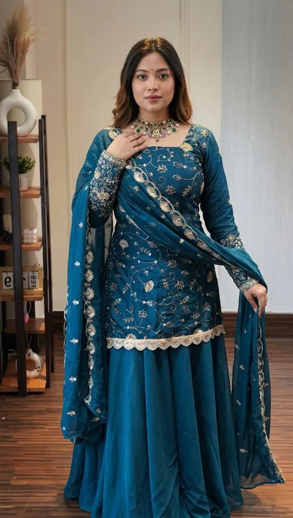 Blue_Embellished_Anarkali_Suit_Set_For_Women
