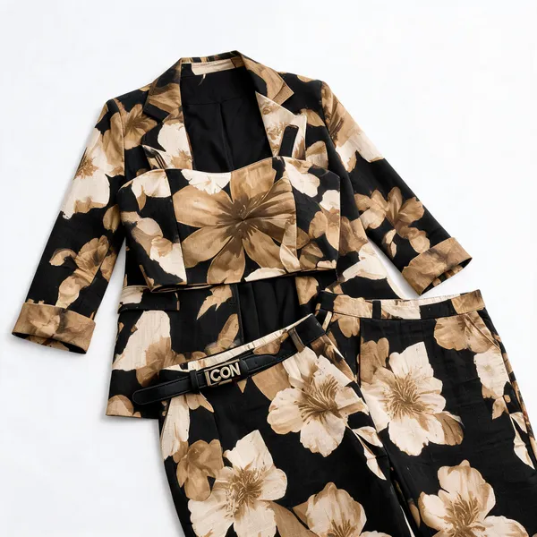 Brown_Linen_Floral_Crop_Top_Blazer_Co_Ord_Set_For_Women
