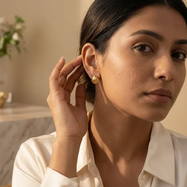 Golden_Shell_Fluted_Stud_Earrings_Default_Title