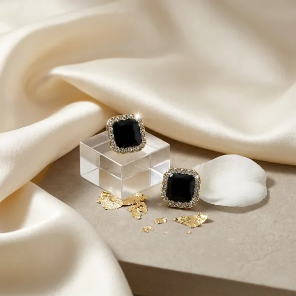 Noir_Radiance_Square_Korean_Stud_Earrings_Default_Title