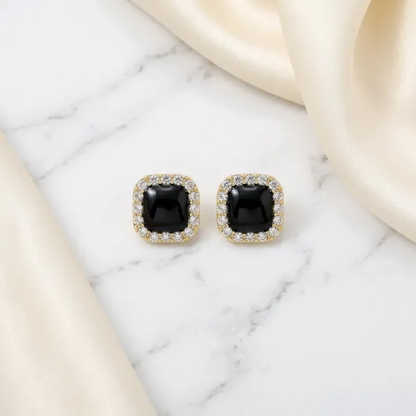 Noir_Radiance_Square_Korean_Stud_Earrings_Default_Title