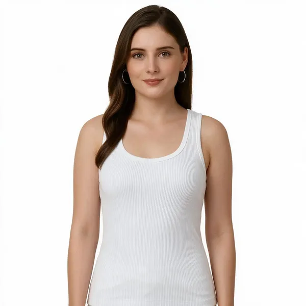 White_Rib_Fitted_Sleeveless_Tank_Top_For_Women