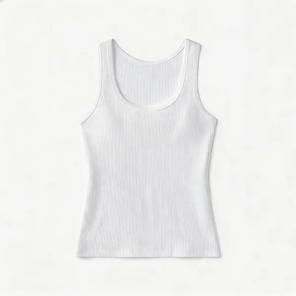 White_Rib_Fitted_Sleeveless_Tank_Top_For_Women