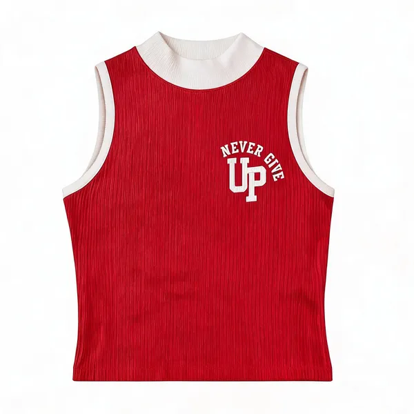 Red_Rib_Sleeveless_High_Neck_Top_For_Women