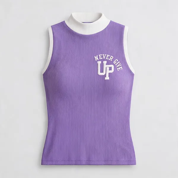 Purple_Rib_Fitted_High_Neck_Top_For_Women