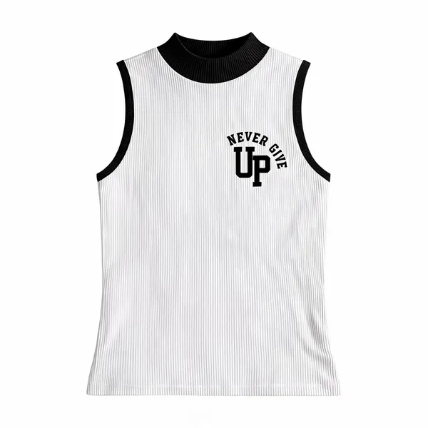 White_Rib_Sleeveless_High_Neck_Top_For_Women