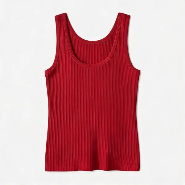 Red_Rib_Fitted_Sleeveless_Tank_Top_For_Women