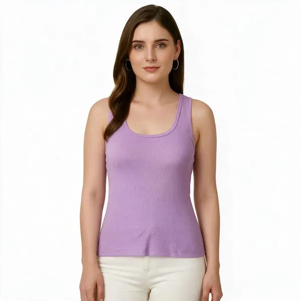 Purple_Rib_Fitted_Sleeveless_Tank_Top_For_Women