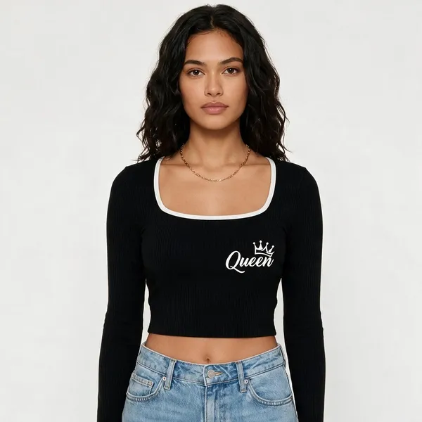 Black_Rib_Fitted_Long_Sleeve_Crop_Top_For_Women