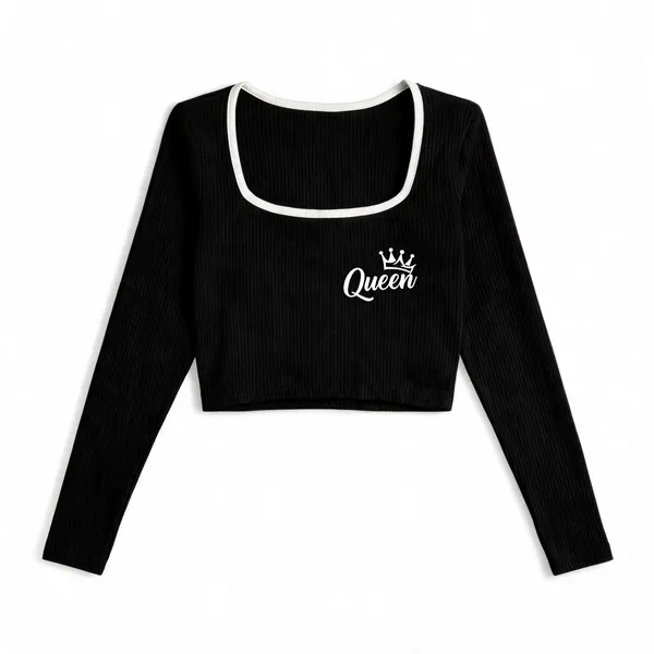 Black_Rib_Fitted_Long_Sleeve_Crop_Top_For_Women