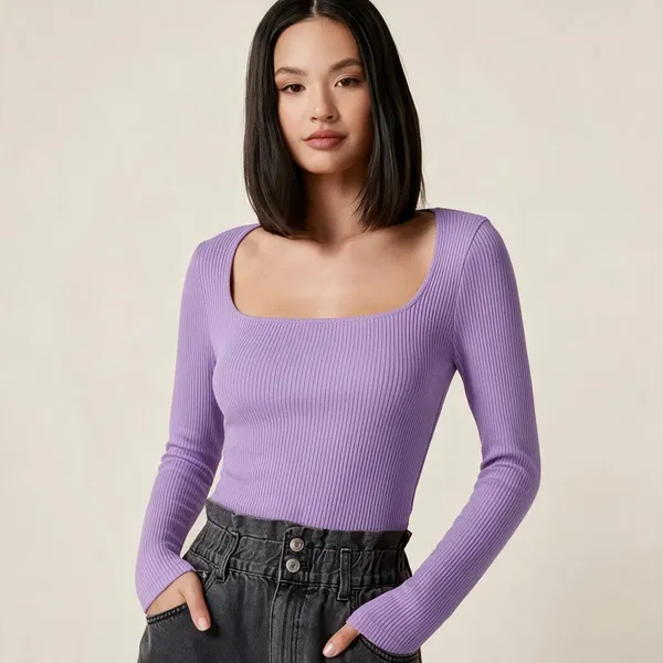 Lavender_Rib_Fitted_Square_Neck_Top_For_Women