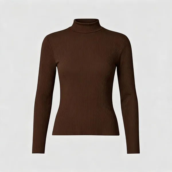 Brown_Rib_Slim_Fit_Turtleneck_Top_For_Women