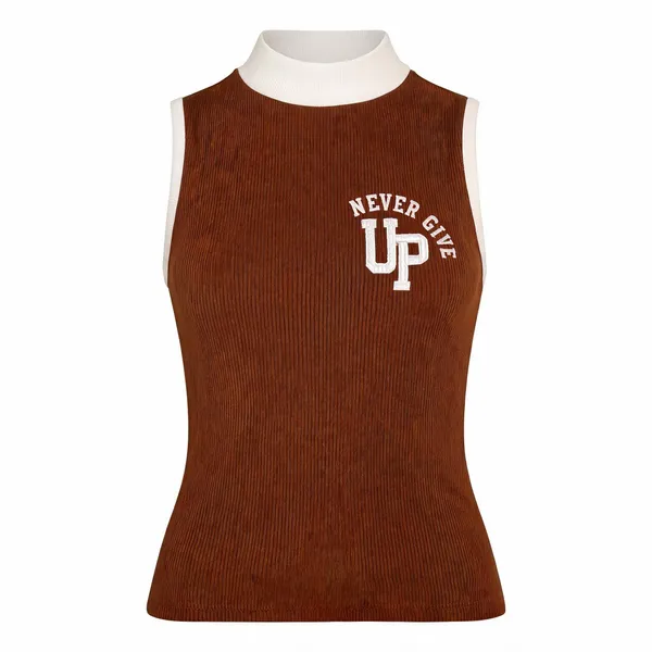 Brown_Rib_Sleeveless_High_Neck_Top_For_Women