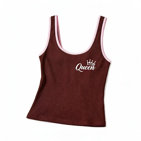 Brown_Rib_Fitted_Sleeveless_Tank_Top_For_Women