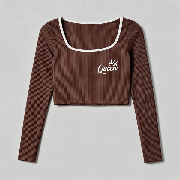 Brown_Rib_Slim_Fit_Long_Sleeve_Crop_Top_For_Women