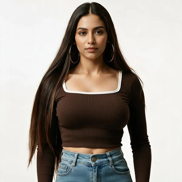 Brown_Rib_Fitted_Square_Neck_Crop_Top_For_Women