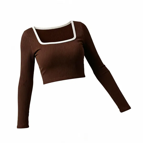 Brown_Rib_Fitted_Square_Neck_Crop_Top_For_Women