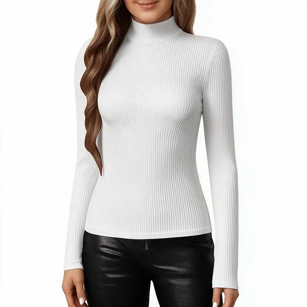 White_Rib_Slim_Fit_Turtleneck_Top_For_Women