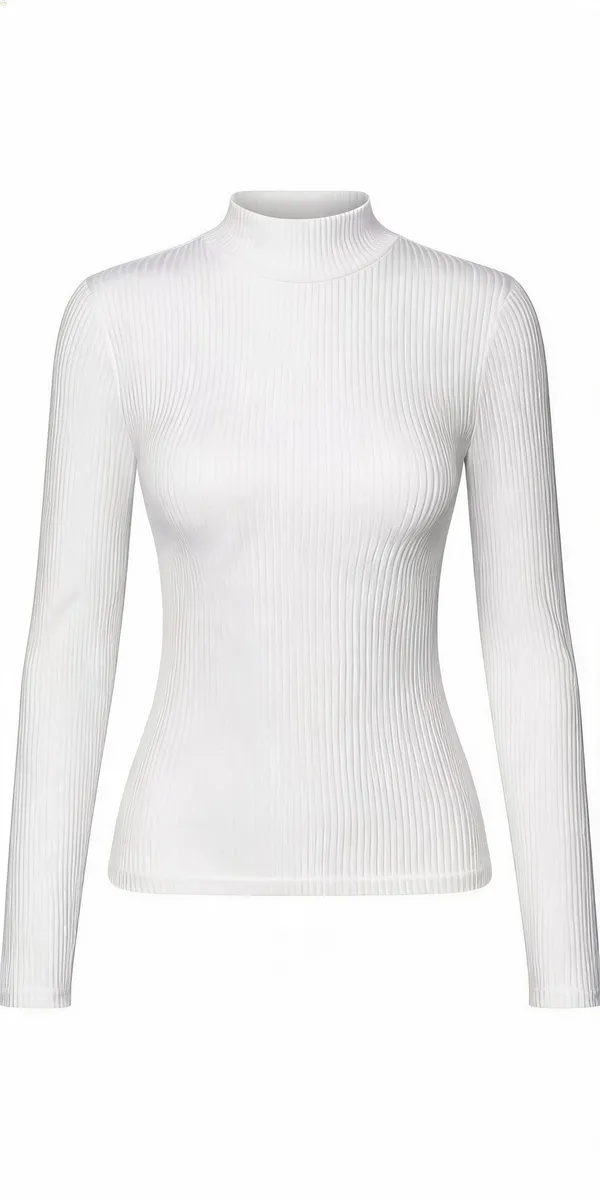White_Rib_Slim_Fit_Turtleneck_Top_For_Women