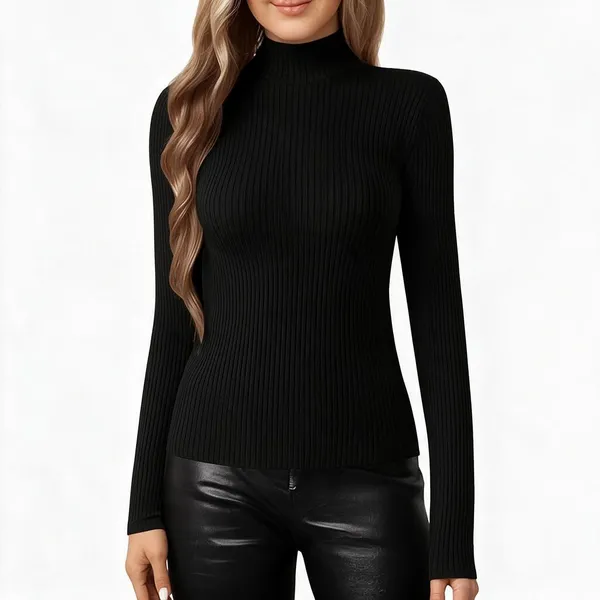 Black_Rib_Slim_Fit_Turtleneck_Top_For_Women