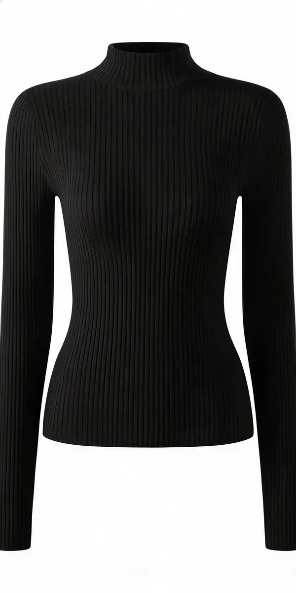 Black_Rib_Slim_Fit_Turtleneck_Top_For_Women