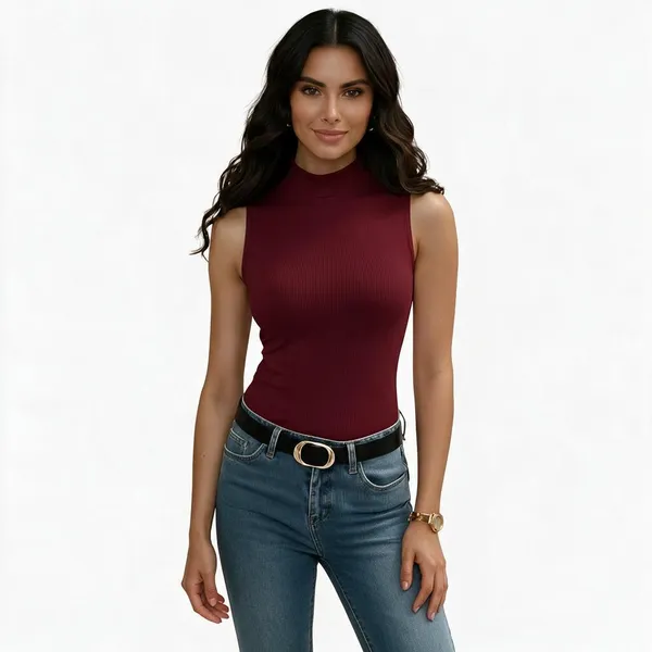 Maroon_Rib_Sleeveless_High_Neck_Top_For_Women