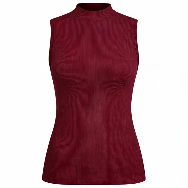 Maroon_Rib_Sleeveless_High_Neck_Top_For_Women