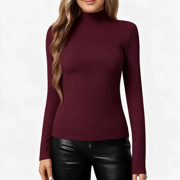 Maroon_Rib_Slim_Fit_High_Neck_Top_For_Women