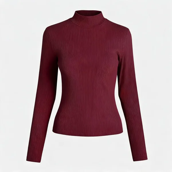 Maroon_Rib_Slim_Fit_High_Neck_Top_For_Women