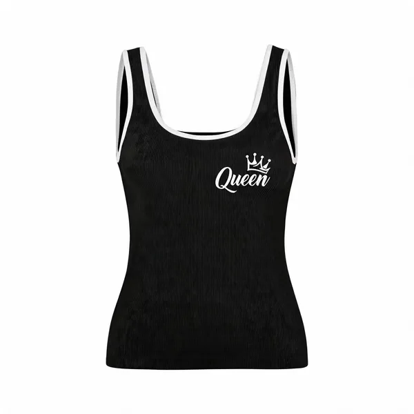 Black_Rib_Sleeveless_Contrast_Print_Tank_Top_For_Women