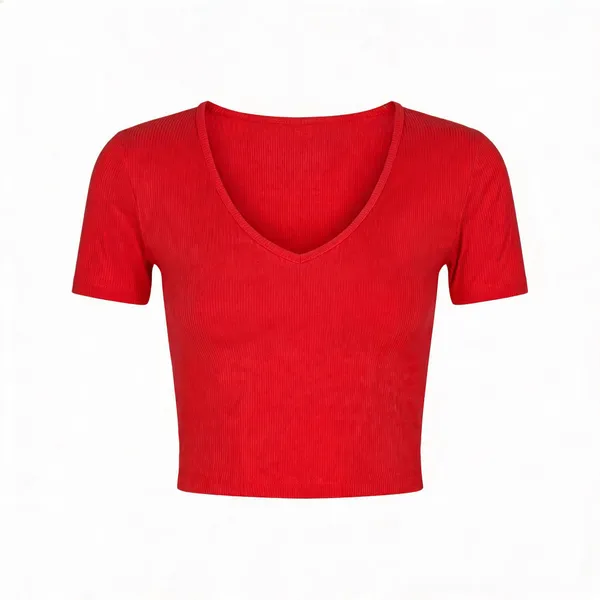 Red_Rib_Slim_Fit_V-Neck_Crop_Top_For_Women