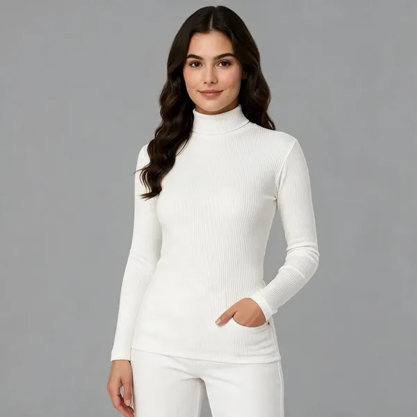 White_Rib_Fitted_High_Neck_Top_For_Women