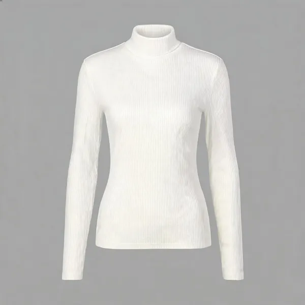 White_Rib_Fitted_High_Neck_Top_For_Women
