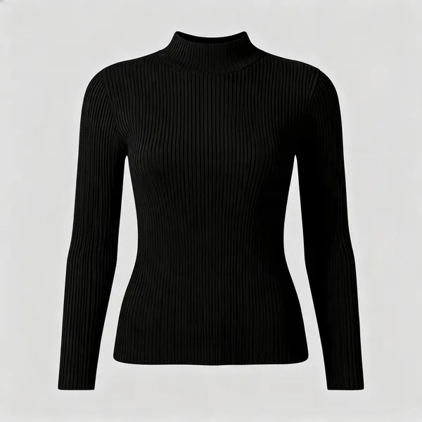 Black_Rib_Slim_Fit_High_Neck_Top_For_Women