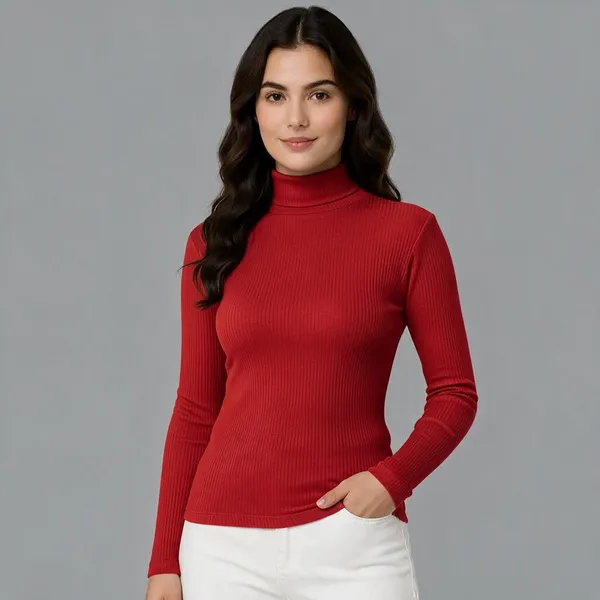 Red_Rib_Slim_Fit_High_Neck_Top_For_Women