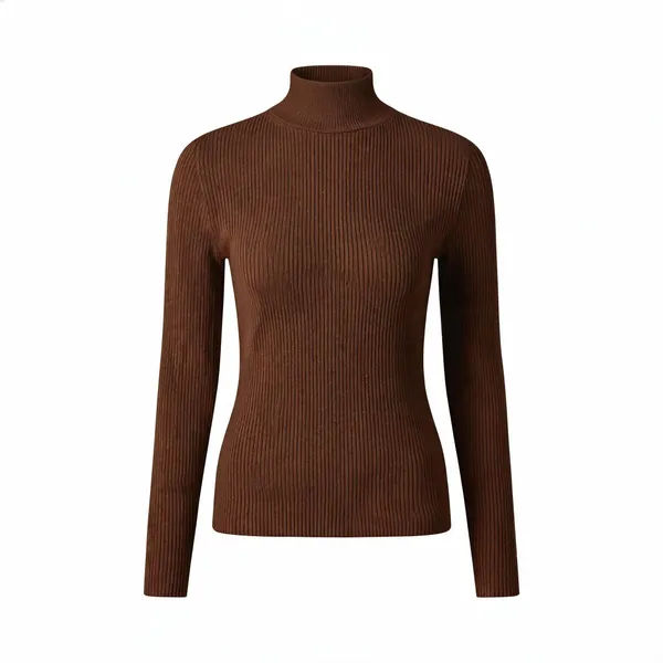 Brown_Rib_Slim_Fit_High_Neck_Top_For_Women